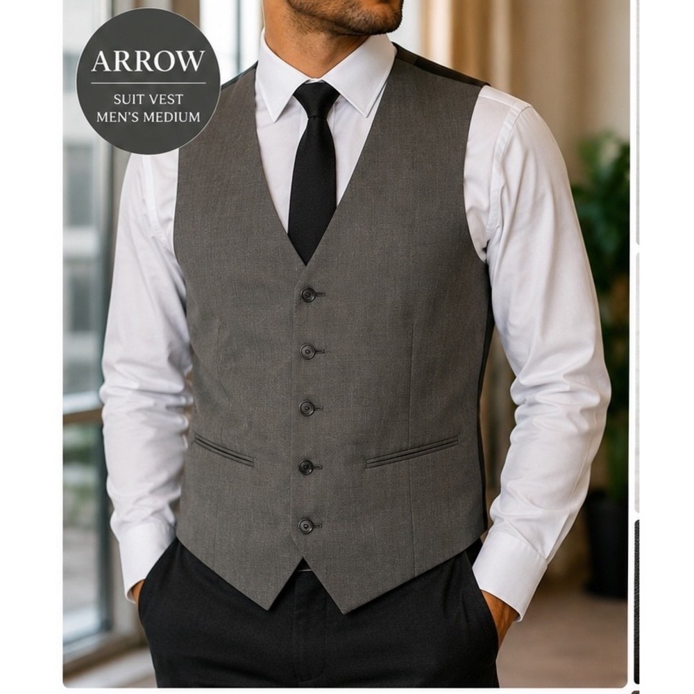 Arrow Mens Gray Suit Vest Medium Aroflex Waistcoat Formal Wedding BusinessCasual